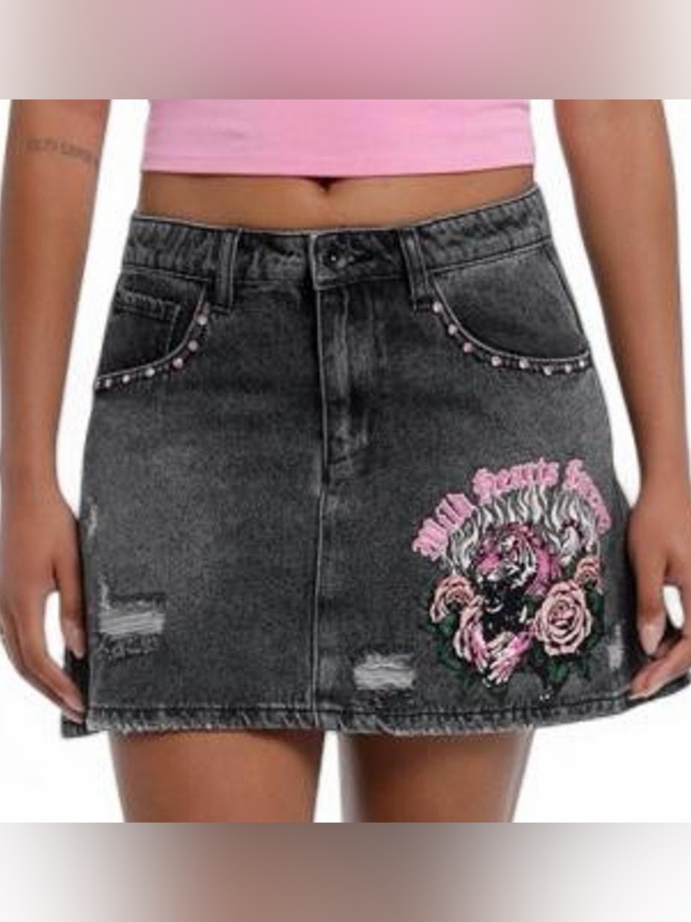 Sweet Society Pink Tiger Denim Mini Skirt Size M